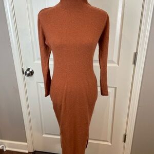 Naadam Cashmere Turtleneck Rust Knit Dress XS